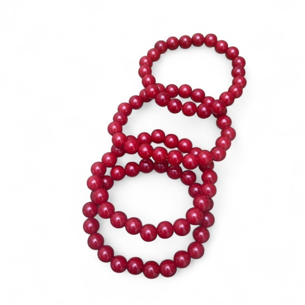 FREE W PURCHASE Set of 4 Red Beaded Bracelets – Matching Size Beads, Minor Wear